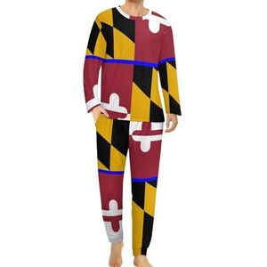 Maryland Blauwe Lijn Vlag Mannen Pyjama Set Lounge Wear Lange Mouwen Top En Bottom 2-delige Nachtkleding