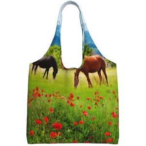 BEEOFICEPENG Schoudertas, grote canvas draagtas draagtas casual handtas herbruikbare boodschappentassen, verschillende soorten paarden, zoals afgebeeld, Eén maat