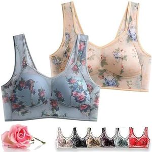 Ice Silk Lace Cooling Comfort BH, Beugelloze Super-gather BH, US X-Large Regular(D,4X-Large)