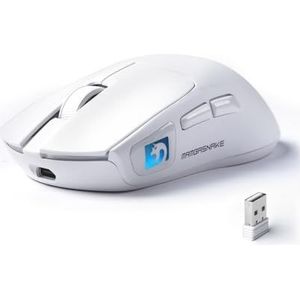 MAMBASNAKE M4 Ultra-Light Draadloze Gamingmuis, 53g, PAW3311 Sensor, 24000 DPI, Tri-Mode Bluetooth/2.4G/Bedraad, RGB-verlichting, 400mAh Batterij, 20M Clicks – Witte