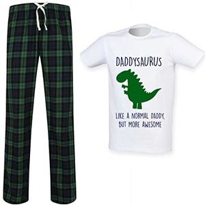 60 Second Makeover Limited Daddysaurus Daddy Dinosaurus Tartan Broek Heren Pyjama Set Papa Vaders Dag Pyjama Voor Mannen Papa Verjaardagscadeaus Pyjama, Groen, XXL-3XL