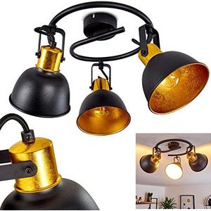 Plafondlamp Borik, ronde plafondlamp van metaal in zwart/goud, 3-lichts, met verstelbare spots, 3 x E14-fitting, spot in retro/vintage design, zonder gloeilampen