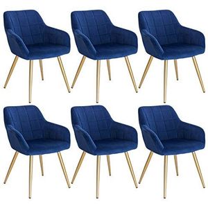 WOLTU BH232bl-6 eetkamerstoelen Set van 6 vrijetijdsstoelen van fluweel en metaal, blauw