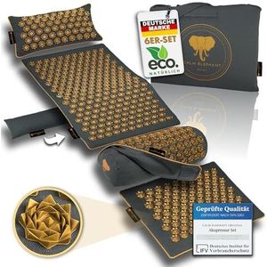 CALM ELEPHANT ORIGINAL XXL Ultimate 6-delige set acupressuurmat, ergonomisch kussen, lenden- en beenkussen, voetmat, verwarmingsfunctie en tas, verlicht rug, nek en schouders, vermindert stress, grijs