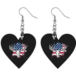 Hertenjacht VS Amerikaanse vlag mode schattige oorbellen grappig geschilderd houten sieraden geschenken voor vrouwen liefde