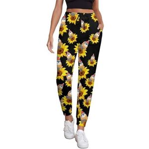 Santa Owl And Sunflower Joggingbroek voor dames, hardloopbroek, joggingbroek, casual broek, elastische taille, lang, met zakken
