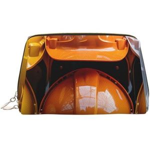 Bouwhelmen Make-up Tas voor Vrouwen Cosmetische Tassen Lederen Reizen Make-up Case Organizer Waterdichte Make Up Pouch Open Platte Toilettas Draagbare Opbergtas voor Reizen, Goud, Eén maat