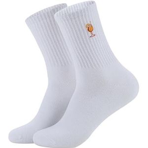 RF&CM Geborduurde Aperol spuitsokken – Aperol Spritz Cocktail – ademende sportsokken, tennissokken, crew sokken, katoenen sokken, cadeau-ideeën voor cocktailliefhebbers, wit, 43 Große Größen