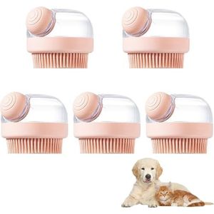 Hoofdhuidmassageborstel met shampoo gevuld douchegel, lichaamsborstel scrubborstel massage badborstel douche doucheborstel voor vrouwen mannen, huisdierbad massageborstel - 5 roze