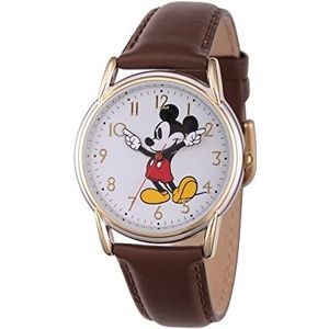DISNEY Women's Mickey Mouse Analog-Quartz Watch with Leather-Synthetic Strap, Brown, 18 (Model: W002756)