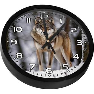 YTYVAGT Wandklok, moderne klokken op batterijen, Wild Animal Wolf Sneeuw, Ronde stille klok 9.8