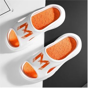 Herenschoenen EVA-huispantoffels Antislipbadslippers met dikke zolen Comfortabele lichtgewicht slippers Heren Zomerstrandschoenen (Kleur : White Orange-1, Size : 45-46)