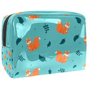 Draagbare make-up tas met rits reizen toilettas voor vrouwen handige opslag cosmetische zakje herfst cartoon vos patroon