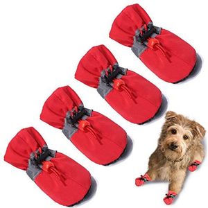 TEOZZO Hondenschoenen voor hete bestrating, hondenlaarzen en pootbeschermer, hondenlaarsjes met reflecterende bandjes, hondenschoenen voor kleine tot middelgrote honden, 4 stuks, rood 7