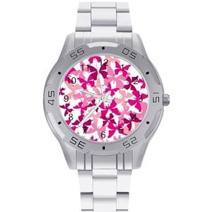 Roze Vlinder Kanker over Mannen Zakelijke Horloges Legering Analoge Quartz Horloge Mode Horloges
