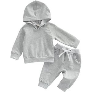 SkotO Trui met lange mouwen sweatshirt broek outfit set voor babyjongens, 2-delige sweatsuit herfstkleding babykleding jongen maanden, grijs, 6-12 Maanden