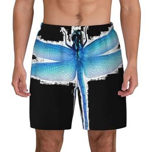 YJxoZH Dragonfly Print Heren Zwembroek Board Shorts Surfen Stretchy Beach Shorts,Sneldrogende Zwemshorts, Zwart, XXL