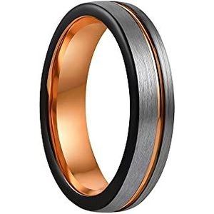 6 mm zilver zwarte lus wolfraam lijn ring gegraveerd rose goud gegroefde trouwring ringen voor mannen vrouwen, maat 49