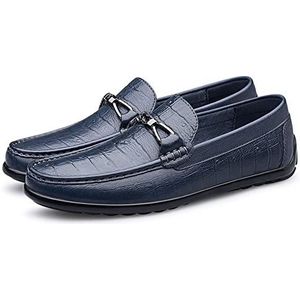 Heren Loafers Ronde Neus Mocassins Kunst Krokodillen Print Leer Slipbestendig Flexibel Antislip Mode Slip-on(Blue,42 EU)