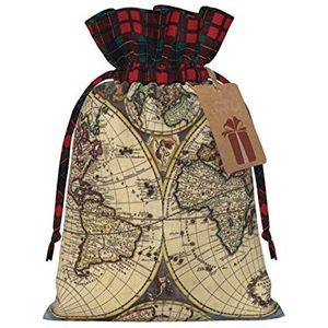 OPSREY Ancient Map World Globe bedrukte kerst trekkoord Gift Bag met Tag Herbruikbare Gift Wrap Bag