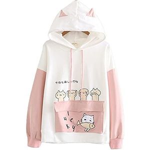 Mfacl Hoodies Sweatshirt Kawaii Hoodie Harajuku Japanse Snoepjes Vis Cute Cat Hoodie voor Meisjes Zachte Streetwear Vrouwen Top (Color : Long Sleeve, Size : S)
