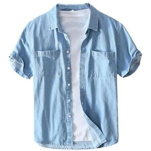 Dcvmvmn Denim overhemden voor heren met korte mouwen, slim fit, casual katoenen overhemden, Lichtblauw, S