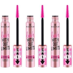 essence lash WITHOUT LIMITS EXTREME LENGTHENING & VOLUME Mascara, nr. 01, zwart, langdurig, volumegevend, veganistisch, zonder microplasticdeeltjes, nanodeeltjes vrij, zonder parfum, verpakking van 3