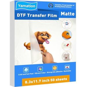 Yamation DTF Transfer Film: A4 (210 mm × 297 mm) 50 vellen premium dubbelzijdige matte afwerking PET-transferpapier direct naar film transfer papier fort shirts, wit (A4 50 vellen)