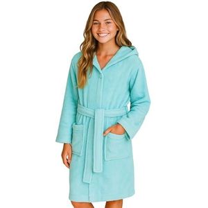 Morgenstern Badjas voor kinderen en tieners, meisjes en jongens, 100% katoen, badstof met capuchon, Oeko-Tex®, kinderbadjas, ochtendjas, Turquoise Aqua, 128
