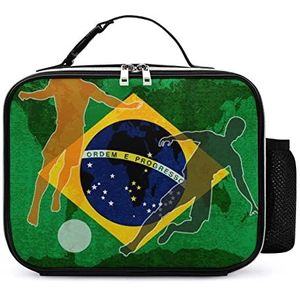 Voetbal Braziliaanse Vlag Draagbare Geïsoleerde Lunch Zakken Box Tote Volwassenen Koeltas voor Mannen & Vrouwen Werk Picknick