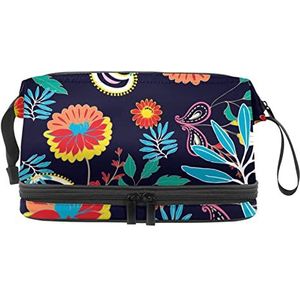 Dubbele Laag Cosmetische Tas Bloem Draagbare Make-up Tas Reizen Organizer Pouch Voor Vrouwen Meisjes Toiletries Tassen, Meerkleurig, 27x15x14 cm/10.6x5.9x5.5 in, Make-up zakje