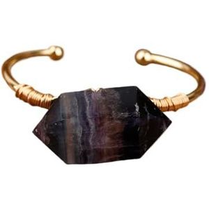 Vrouwen Citrien Quartz Polsbandje Armband Natuurstenen Goud Koper Handgemaakte Bangle Teengirl Manchet Armband Sieraden (Color : Fluorite Gold-01)