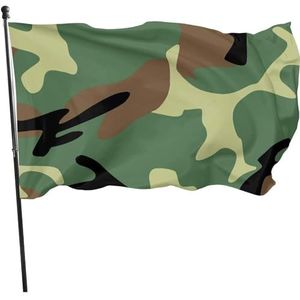 Tuinvlag 90 x 150 cm, groen camouflagepatroon veranda vlag 2 metalen oogjes buiten/binnen vlag decoratie boerderijvlag, voor carnaval, optocht, vieringen
