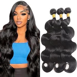 Tuheerst 34 34 34 Inch Body Wave Human Hair Bundles 1B Natural Black Human Hair Extensions Unprocessed Double Weft Remy Hair for Woman 3 Bundle Total 300g
