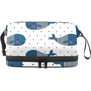 Dubbele Laag Cosmetische Tas Walvis Oceaan Draagbare Make-up Tas Reizen Organizer Pouch voor Vrouwen Meisjes Toiletartikelen Tassen, Meerkleurig, 27x15x14 cm/10.6x5.9x5.5 in, Make-up zakje