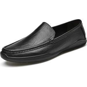 Loafers for heren, effen kleur, ronde neus, veganistisch leer, loafers, platte hak, lichtgewicht, flexibel, klassiek, mode-instappers (Color : Black, Size : 44 EU)