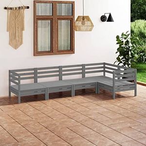 AJJHUUKI Tuinmeubilair 5 Stuk Tuin Lounge Set Solid Pinewood Grey Furniture