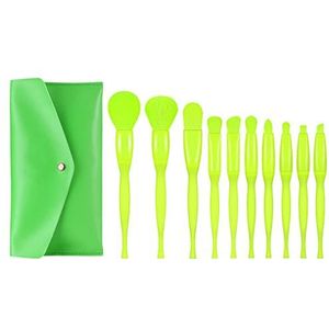 Snoep-gekleurde gezichtsmake-upborstels 10 stuks make-upborstel set met make-uptas premium schoonheid schattige cosmetische borstels kit gereedschap (10 stuks, groen)