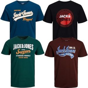 JACK & JONES T-shirt voor heren, verpakking van 4 stuks, grote maten, 2XL, 3XL, 4XL, 5XL, 6XL, 7XL, 8XL, ronde hals, T-shirt, Pakket van 4 # 31 Ps, 4XL