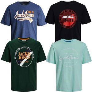 JACK & JONES T-shirt voor heren, verpakking van 4 stuks, grote maten, 2XL, 3XL, 4XL, 5XL, 6XL, 7XL, 8XL, ronde hals, T-shirt, Pakket van 4 # 31 Ps, 4XL