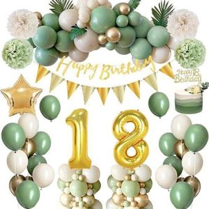 FeestmetJoep® 18 jaar feestpakket Groen / Goud 63-delig - 18 jaar verjaardag versiering - 18 jaar slingers - 18 jaar ballonnen - Feestversiering voor man & vrouw Groen / Goud - 18 jaar verjaardag