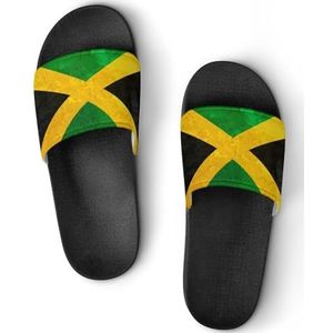 JZemdybill Doucheslippers, Jamaica vlag kunstdesign slippers voor mannen en vrouwen, antislip slippers, Zwart, 42.5 EU