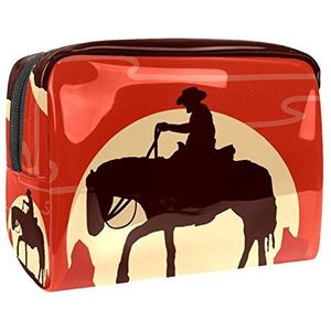 Make-up tas PVC toilettas met ritssluiting waterdichte cosmetische tas met wilde westen silhouet Cowboy rijden voor vrouwen en meisjes