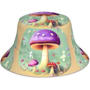 Purple Dream Mushroom Unisex dubbelzijdige hoed met reflecterende strepen voor outdoor activiteiten, vissen, wandelen, kleding dragen