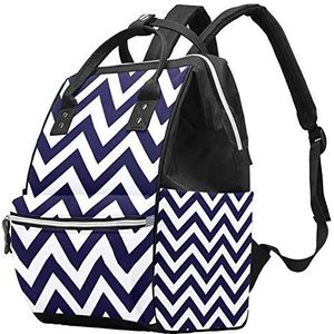 Multifunctionele grote baby luiertas rugzak luiertas reizen rugzak rugzak voor mama en papa,Chevron patroon marineblauw en wit Zigzag