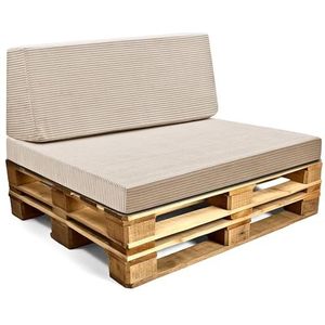 Paletkussens Outdoor Europallet Set: Zitkussen 80x120 cm en Rugkussen 40x120 cm met hoes - Schuimrubber zitkussen voor pallets en palletbank Lincoln Beige