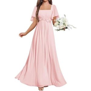 KURFACE Chiffon Moeder van de Bruid Jurken met Mouwen Kant Applique Flutter Mouw Bruidsmeisje Jurk Formele Jurk, Blush Roze, 32