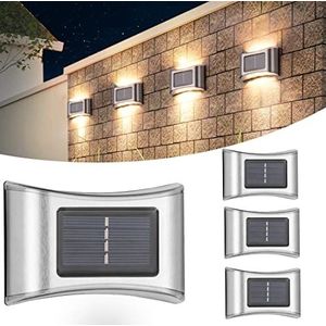 Solarlampen voor buiten, 4 stuks, zonnelampen voor buiten, warmwit, voor buiten, tuinverlichting, wandverlichting, draadloos, waterdicht, voor veranda, pad, garage