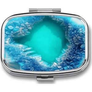 Kleine pillendoos 2 compartimenten geneeskunde pillendoosje draagbare heldere aqua blauw turquoise bedrukte pillencontainer voor zak of portemonnee pillendoos metalen geneeskunde vitamine organizer