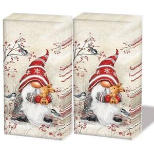 20 enkele zakdoeken Kerstmis schattige dwerg met haas. 2 verpakkingen met 10 afzonderlijke papieren zakdoeken bedrukt als cadeau.